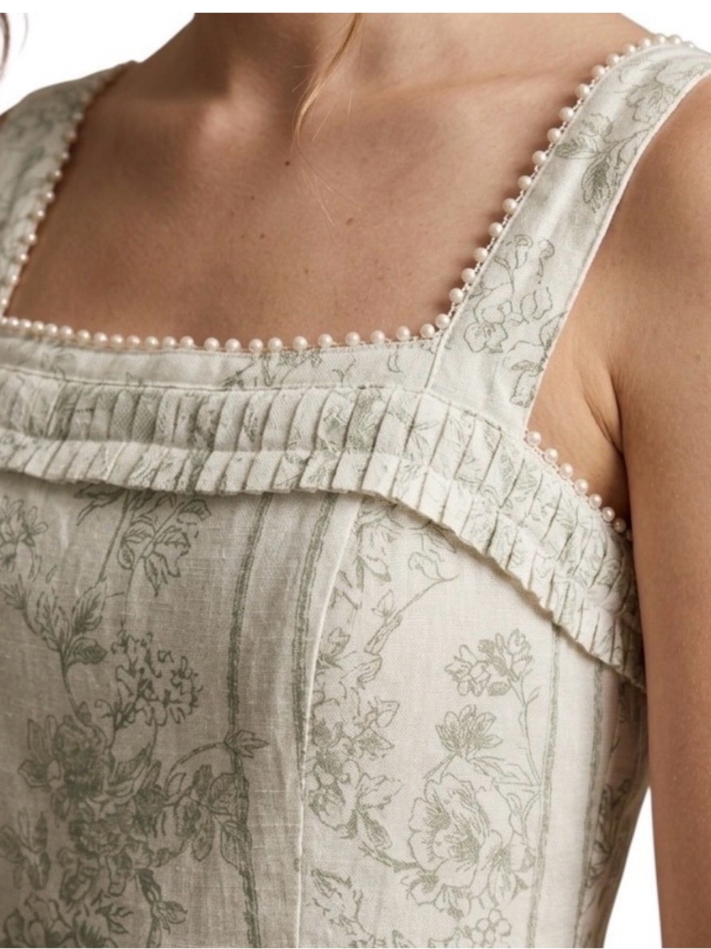 Caroline Constas Sage Green Floral Cottagecore Midi Dress Romantic Prairie Summe - Picture 3 of 9